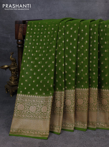 Pure banarasi georgette saree light green with woven buttas and woven border