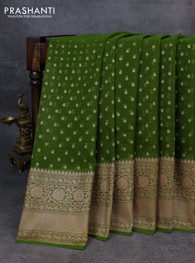 Pure banarasi georgette saree light green with woven buttas and woven border