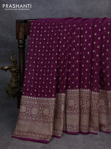 Pure banarasi georgette saree purple with woven buttas and woven border