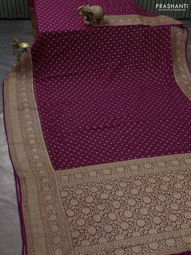 Pure banarasi georgette saree purple with woven buttas and woven border