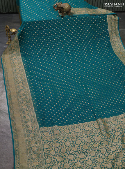 Pure banarasi georgette saree teal green with woven buttas and woven border