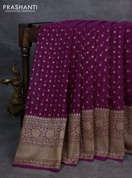 Pure banarasi georgette saree purple with woven buttas and woven border