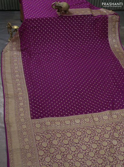 Pure banarasi georgette saree purple with woven buttas and woven border