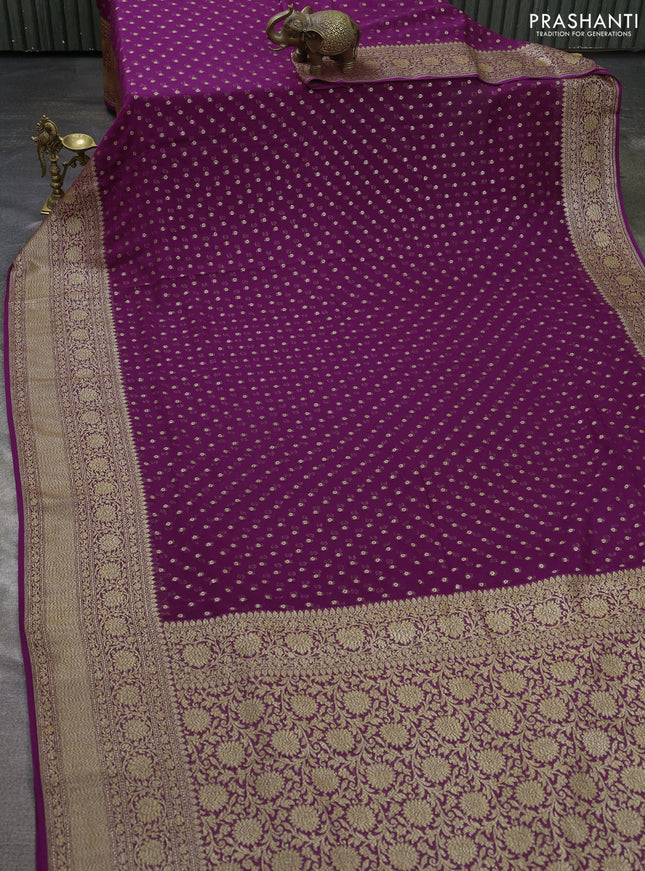 Pure banarasi georgette saree purple with woven buttas and woven border