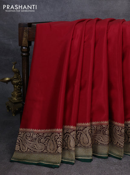 Pure banarasi georgette saree red and green with plain body and woven border