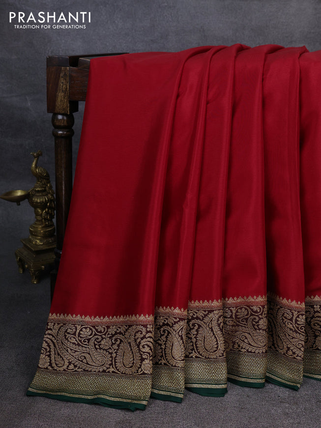 Pure banarasi georgette saree red and green with plain body and woven border