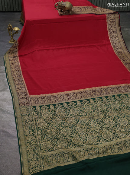 Pure banarasi georgette saree red and green with plain body and woven border