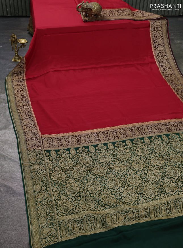 Pure banarasi georgette saree red and green with plain body and woven border