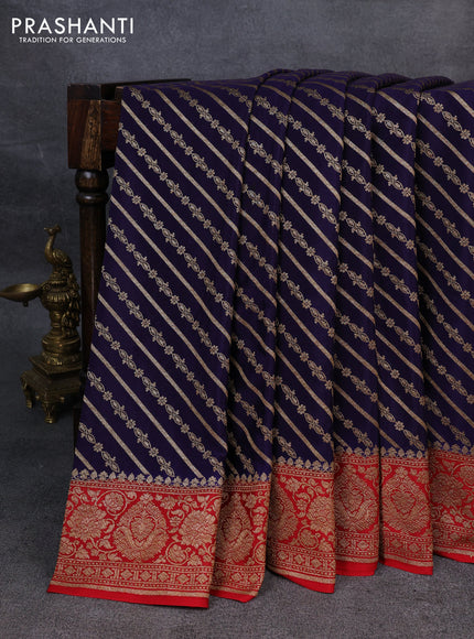 Pure banarasi georgette saree blue and red with allover thread & zari weaves and woven border