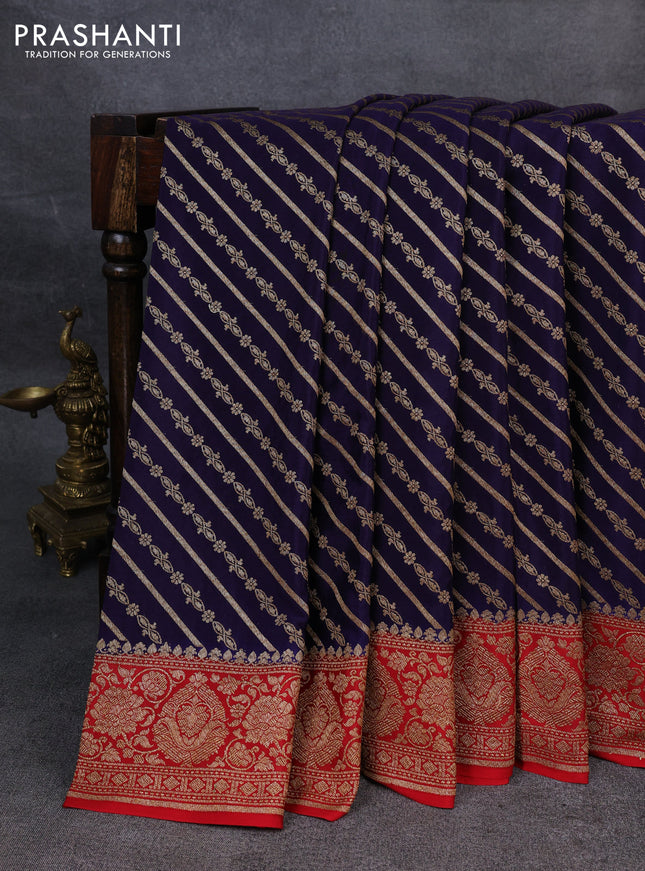Pure banarasi georgette saree blue and red with allover thread & zari weaves and woven border