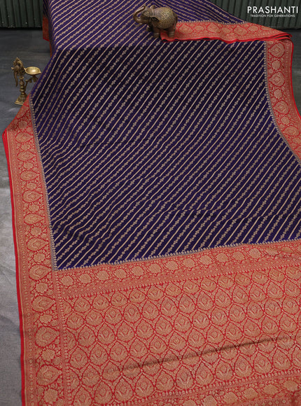 Pure banarasi georgette saree blue and red with allover thread & zari weaves and woven border