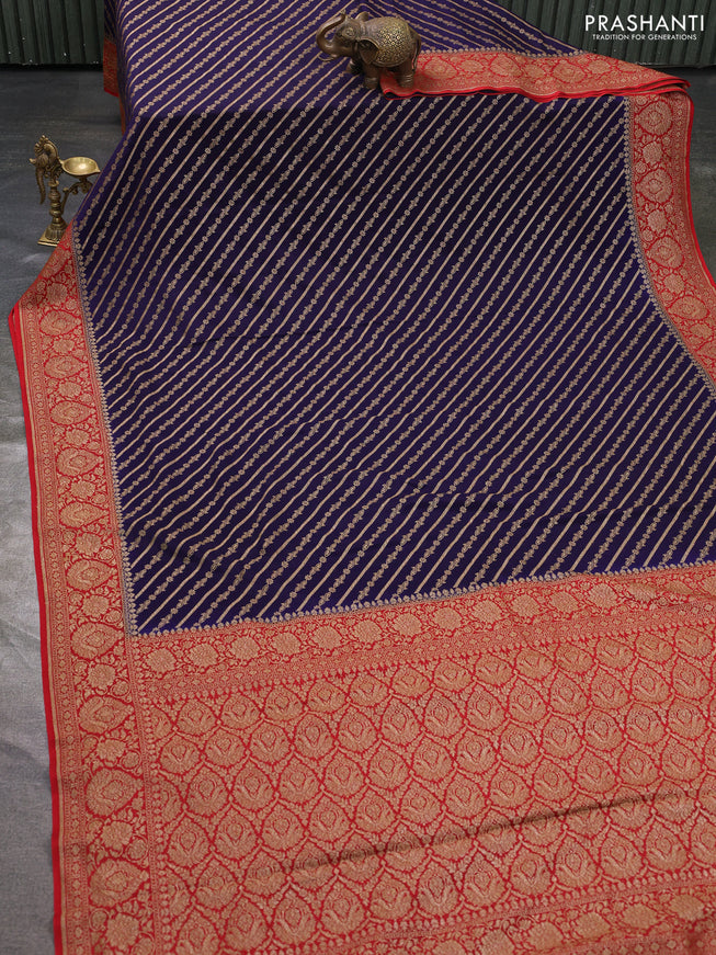 Pure banarasi georgette saree blue and red with allover thread & zari weaves and woven border
