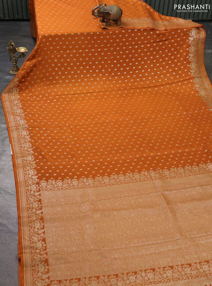 Pure banarasi georgette saree orange with woven buttas and woven border