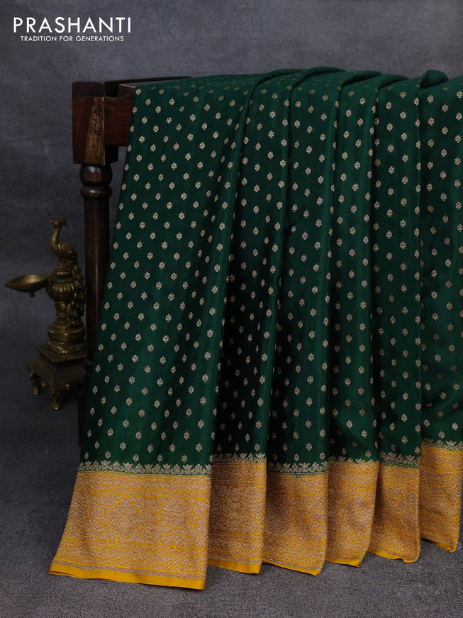 Pure banarasi georgette saree green and yellow with woven buttas and woven border
