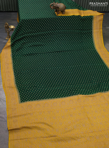 Pure banarasi georgette saree green and yellow with woven buttas and woven border