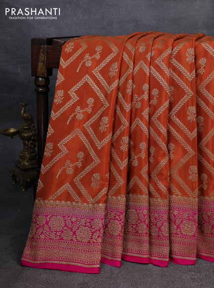 Pure banarasi georgette saree orange and pink with allover thread & zari weaves and woven border