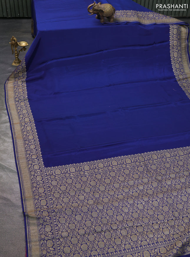 Pure banarasi georgette saree cs blue with plain body and woven border