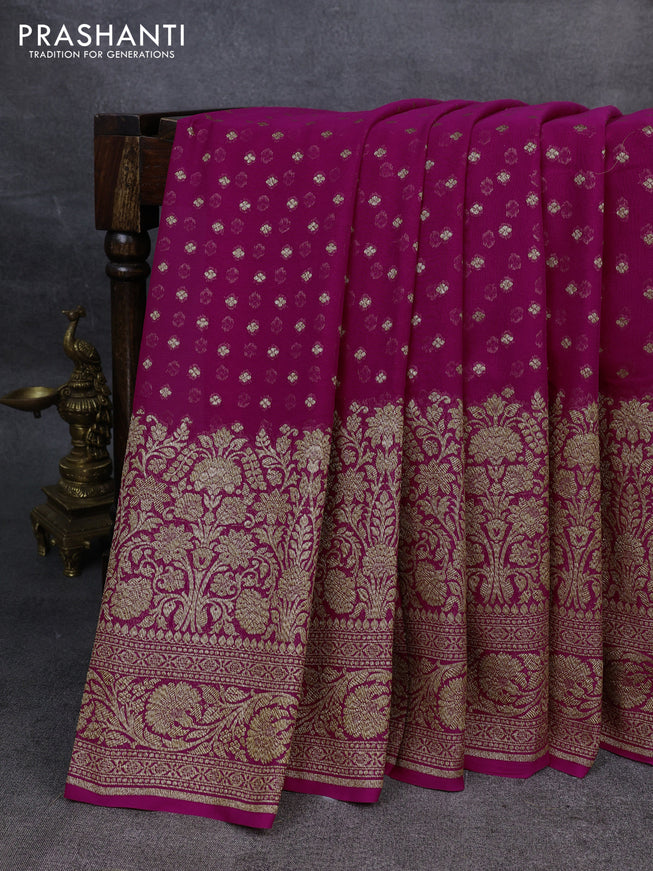 Pure banarasi georgette saree pink with allover thread & zari weaves and woven border