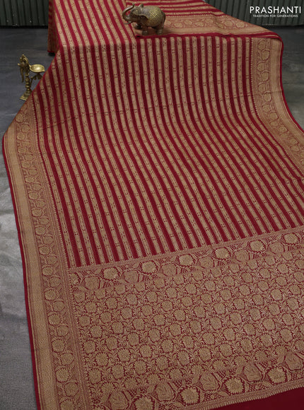 Pure banarasi georgette saree red with allover thread & zari weaves and woven border