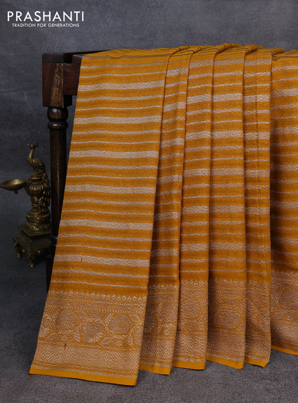 Pure banarasi georgette saree mustard yellow with allover thread & zari weaves and woven border