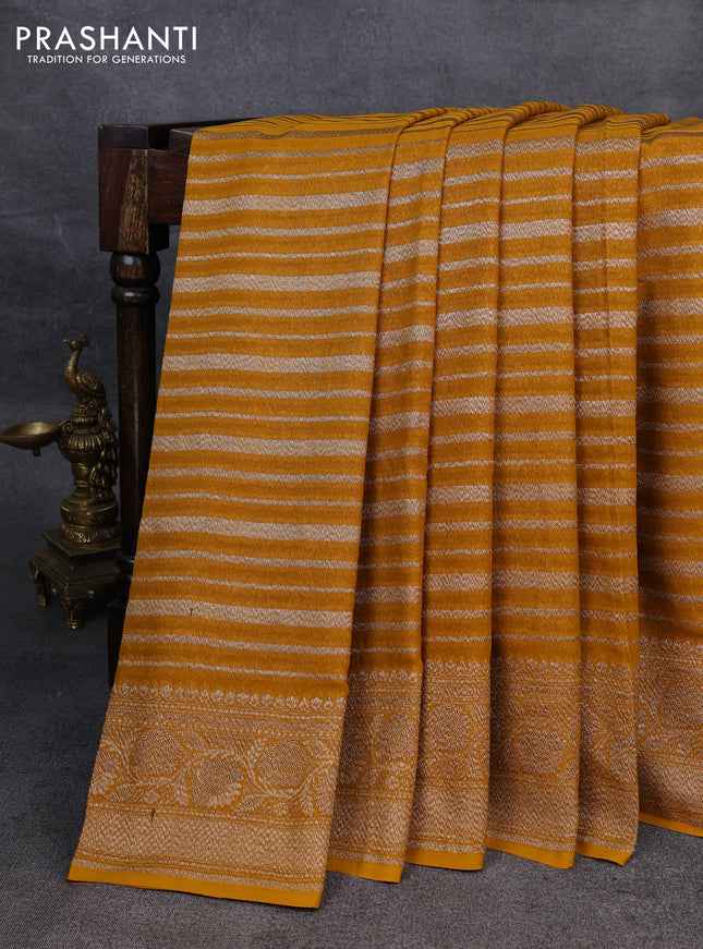 Pure banarasi georgette saree mustard yellow with allover thread & zari weaves and woven border