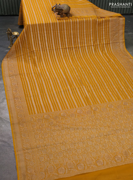Pure banarasi georgette saree mustard yellow with allover thread & zari weaves and woven border