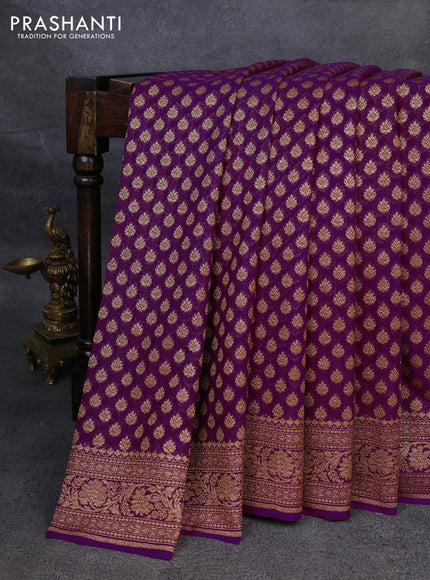 Pure banarasi georgette saree purple with woven buttas and woven border
