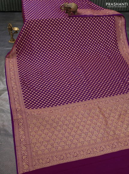 Pure banarasi georgette saree purple with woven buttas and woven border