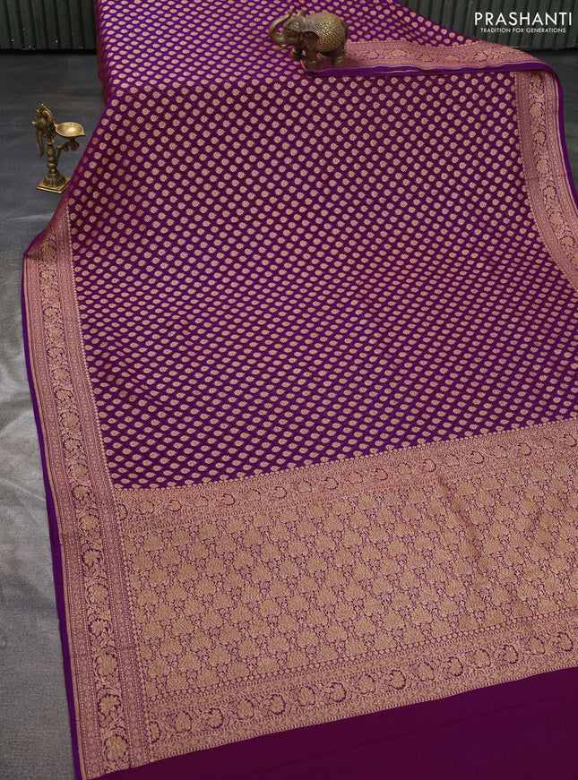 Pure banarasi georgette saree purple with woven buttas and woven border