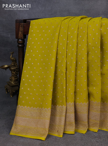 Pure banarasi georgette saree lime green with woven buttas and woven border