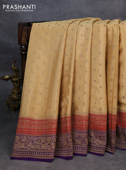 Pure banarasi georgette saree sandal and red blue with woven buttas and woven border