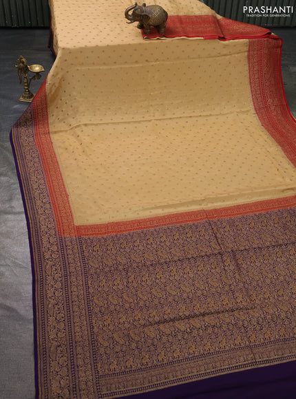 Pure banarasi georgette saree sandal and red blue with woven buttas and woven border