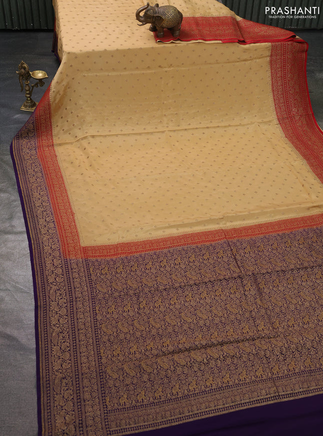 Pure banarasi georgette saree sandal and red blue with woven buttas and woven border