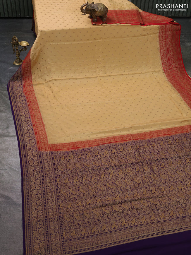 Pure banarasi georgette saree sandal and red blue with woven buttas and woven border