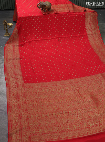 Pure banarasi georgette saree red with woven buttas and woven border