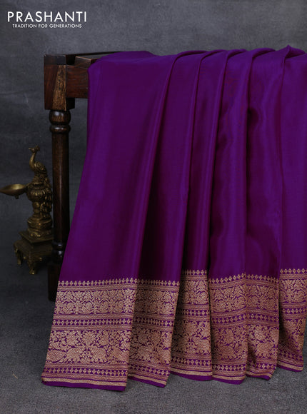 Pure banarasi georgette saree purple and green with plain body and woven border
