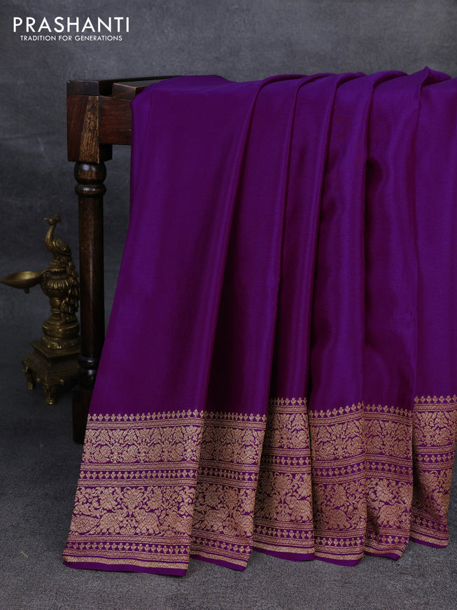 Pure banarasi georgette saree purple and green with plain body and woven border