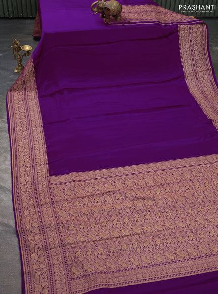 Pure banarasi georgette saree purple and green with plain body and woven border