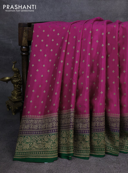 Pure banarasi georgette saree pink and violet green with woven buttas and woven border