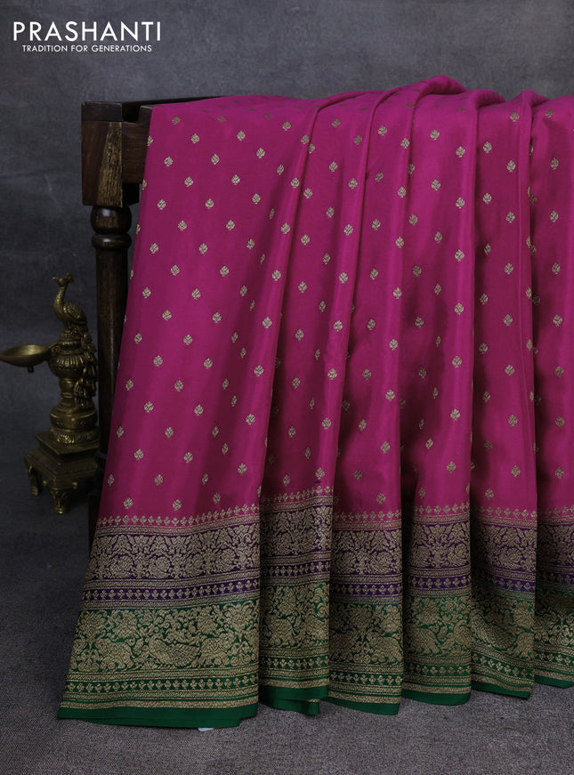 Pure banarasi georgette saree pink and violet green with woven buttas and woven border