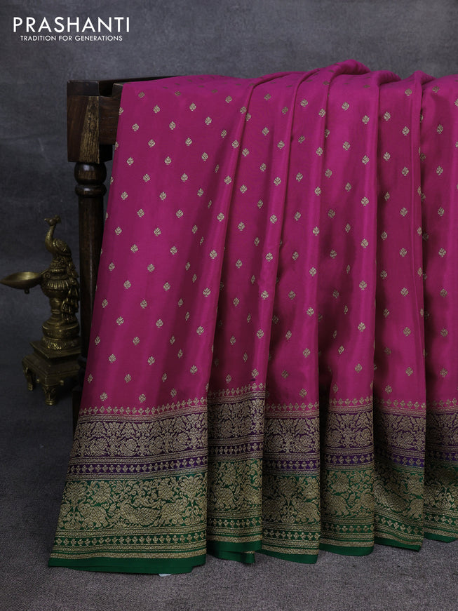 Pure banarasi georgette saree pink and violet green with woven buttas and woven border