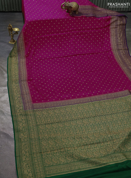 Pure banarasi georgette saree pink and violet green with woven buttas and woven border