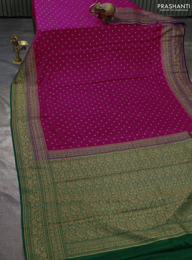 Pure banarasi georgette saree pink and violet green with woven buttas and woven border