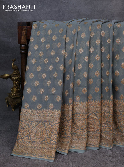 Pure banarasi georgette saree grey with woven buttas and woven border
