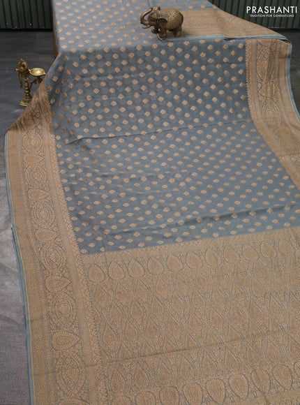 Pure banarasi georgette saree grey with woven buttas and woven border