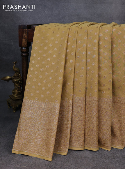 Pure banarasi georgette saree sandal with woven buttas and woven border