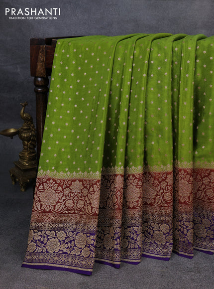 Pure banarasi georgette saree light green and maroon blue with woven buttas and woven border