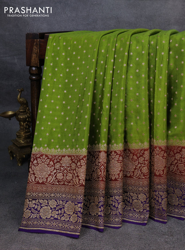 Pure banarasi georgette saree light green and maroon blue with woven buttas and woven border