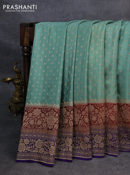 Pure banarasi georgette saree pastel green and maroon blue with woven buttas and woven border