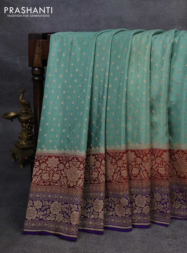 Pure banarasi georgette saree pastel green and maroon blue with woven buttas and woven border